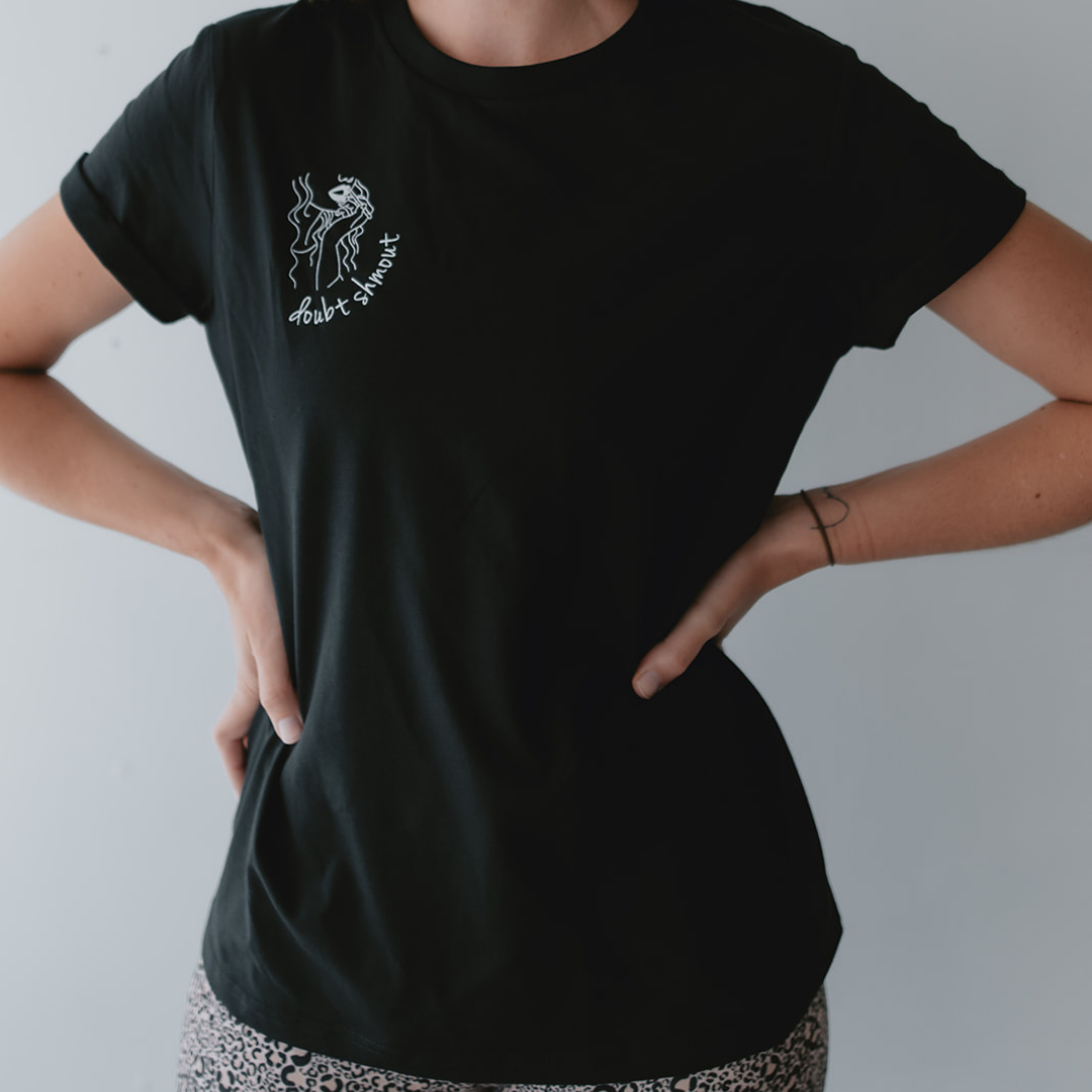 Doubt Shmout Crew Neck Tee with Rolled Sleeves