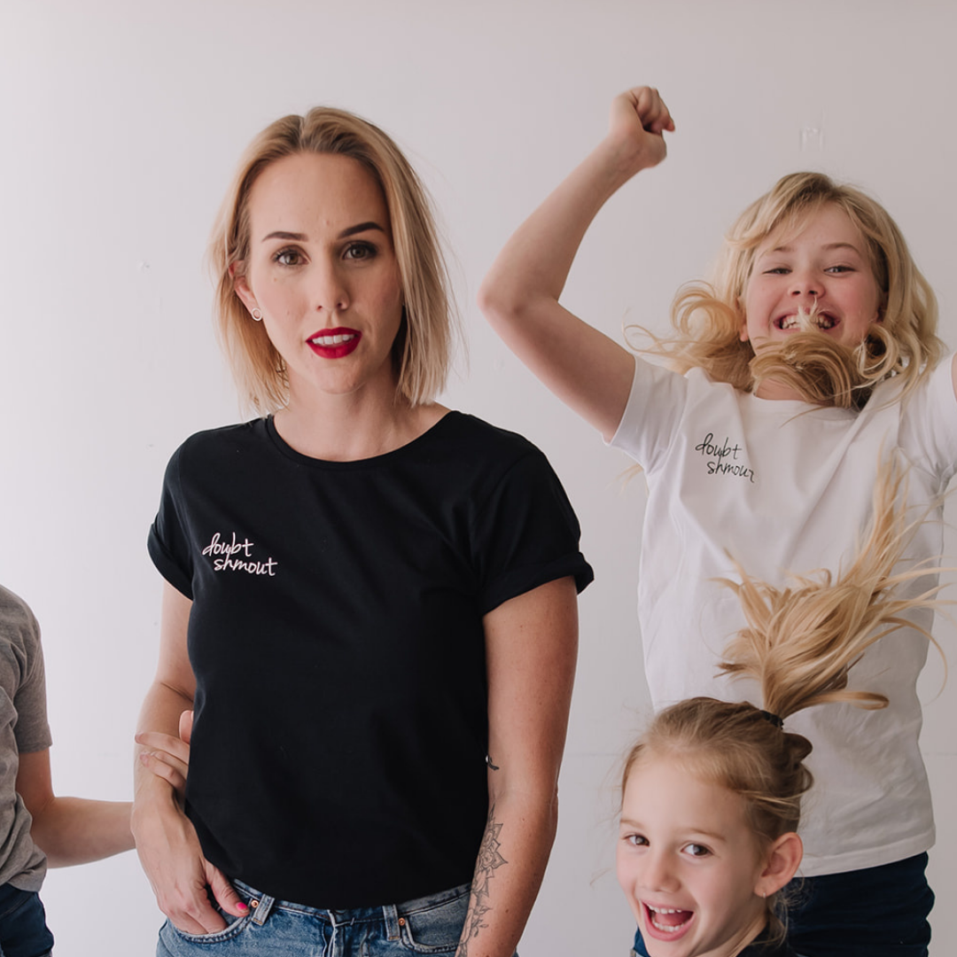 Doubt Shmout Scoop Neck Tee with Rolled Sleeves